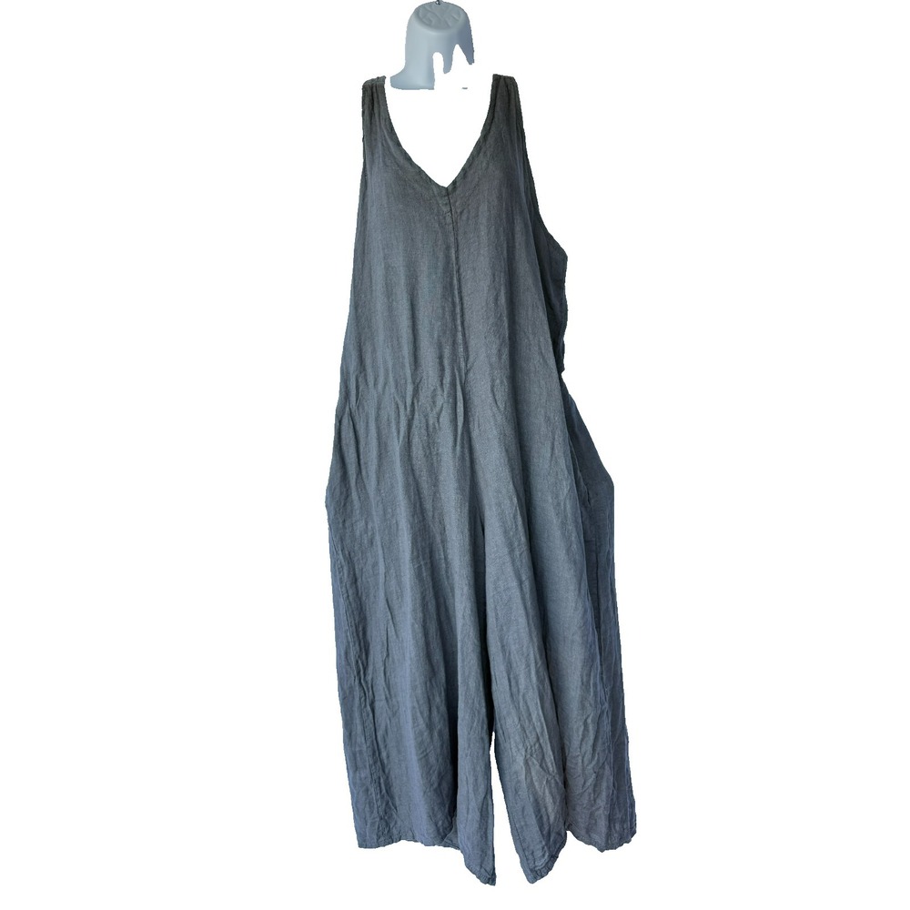 Beyond Capri Italy Gray Linen Jumpsuit One Size Lagenlook Boho Chic Mori Kei